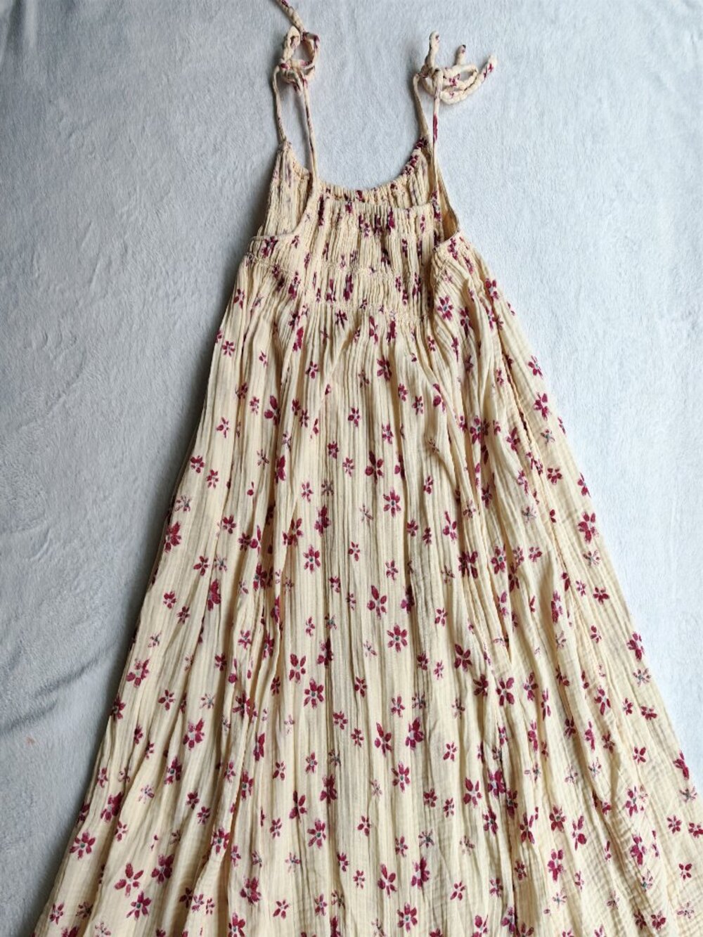 Free People Azure Midi Dress Floral Smocked Cotton Tie Strap Boho Sundress M - Picture 12 of 14